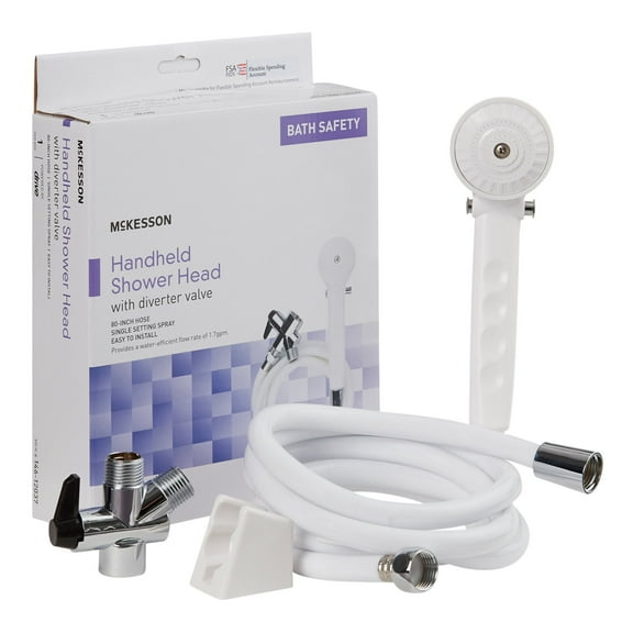 McKesson Handheld Showerhead with Diverter Valve, Deluxe - 80 in Hose, 1 Ct