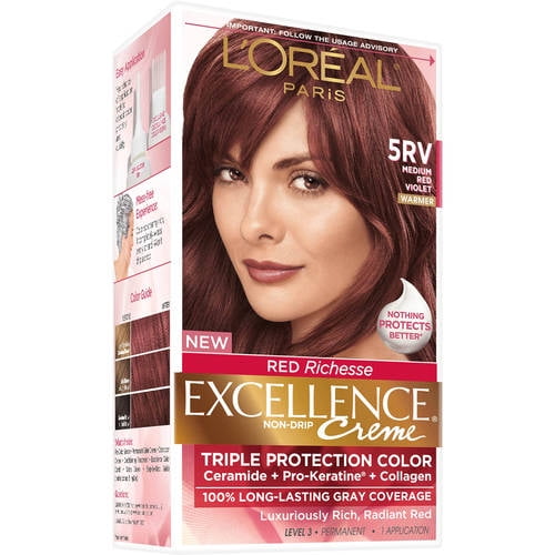 L'Oreal Paris Excellence Creme Permanent Triple Protection Hair Color, 5RV  Medium Red Violet, 1 Kit 