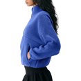 thumbnail image 3 of Bexdxz Women's Full Zip Sherpa Fleece Jacket, Stand Collar Fuzzy Plush Zip Up Outerwear with Zipper Pockets, Warm Casual Long Sleeve Coat for Fall Winter Outdoor Activities Royal Blue XL, 3 of 6
