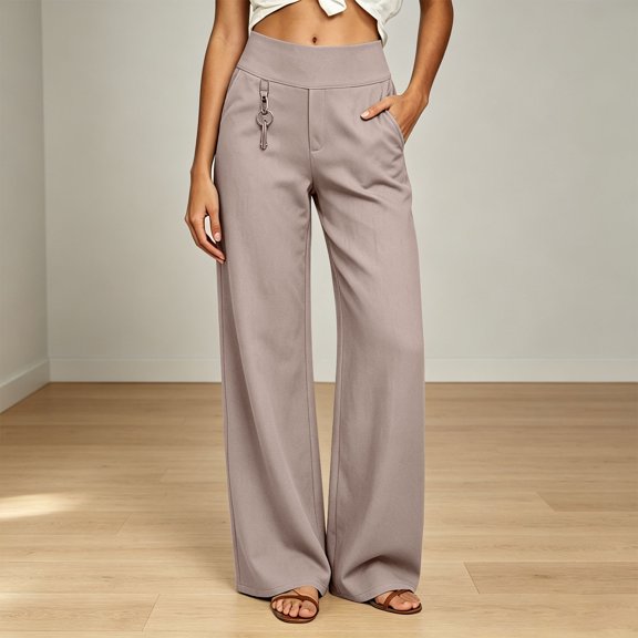 Mifsaly Womens Dress Pants Business Casual High Waisted Straight Leg Trousers with Pockets Comfortable Loose Fit Work Office Pull On Slacks Khaki,M