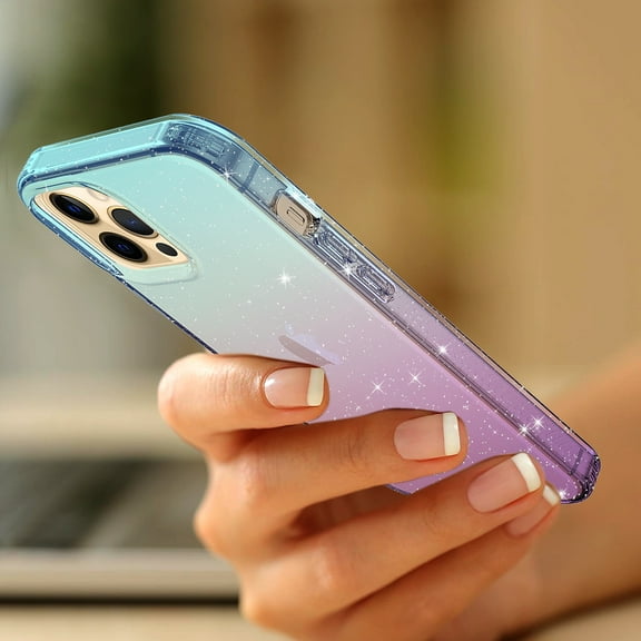 KIQ IPhone 13 Pro Case, Cell Phone Womens Case Cover Gradient Colorful TPU Glitter (Light Blue/Purple)