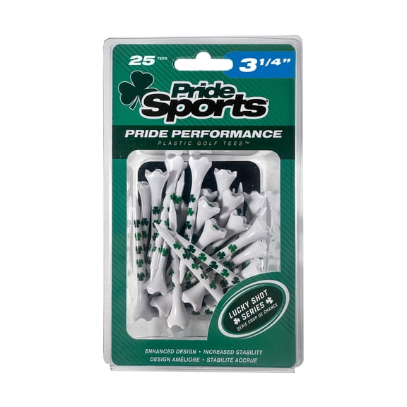 Pride Performance Plastic Shamrock Golf Tees, 3-1/4" Length, 25 Count Pack