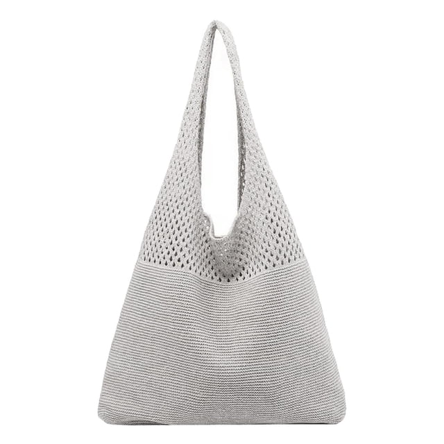 Ediodpoh Women Spring Summer Portable Retro Hollow Knitted Handheld One Shoulder Vest Bag Grey
