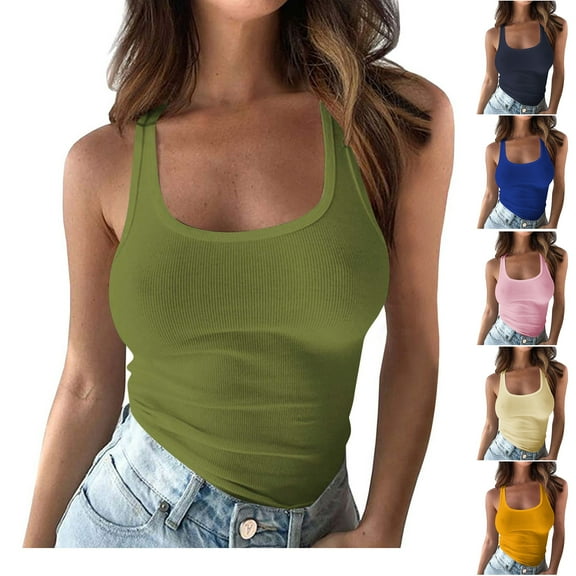 Admvng Plus Size Tank Tops for Women Square Neck Sleeveless Shirts Knit Ribbed Fitted Basic Top S-5XL