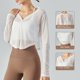thumbnail image 4 of Traje de yoga fino con cuello en V, camiseta exterior corta de manga larga, blusa deportiva holgada para exteriores, blusa deportiva transpirable de verano para mujer, 4 of 6