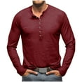 thumbnail image 1 of Organic Cotton T-Shirts for Men,Long Sleeve Button Up Quick Dry Henley Tops,Muscle Fit Solid Color Crew Neck Undershirts, 1 of 7