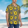 thumbnail image 3 of Fuzoiu Sunflowers On Black And White Stripes Print Hawaiian Shirt for Men, Summer Beach Casual Short Sleeve Button Down Shirts, Men’s Beach Summer Shirts with Pocket,X-Large, 3 of 7