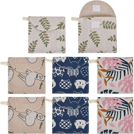 8 Pcs Sanitary Napkin Storage Bags 4 Styles 5 inch Square Printed Cloth Sanitary Napkin Bags Cute Pattern Sanitary Pad Storage Pouch Portable Mini Menstrual Bag Pouch Kit for Women Lady
