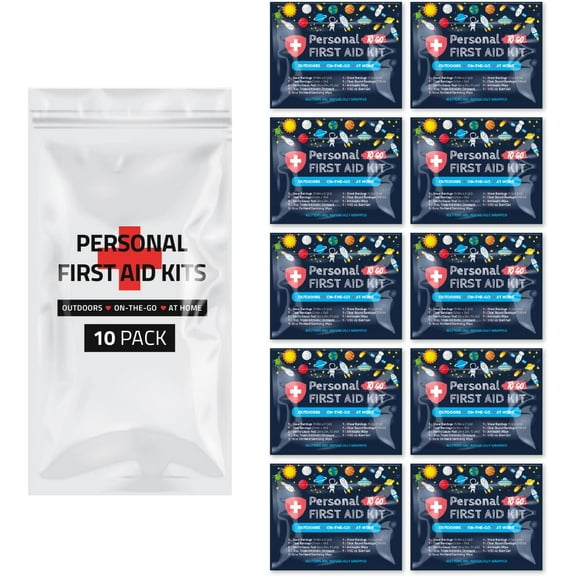 First Aid Emergency Medical Kit Mini and Travel Size - 10 Pack | Great for Kids, Schools, Business, Hiking, Camping | Wound Care Products (Space)