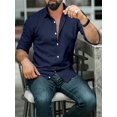 thumbnail image 1 of Camisa de traje a rayas a cuadros de color liso azul blanco negro de alta calidad tela suave cómoda informal para exteriores para hombre solapa manga larga, 1 of 6