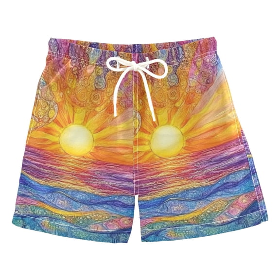 Sunset Abstract Art Boys Swim Trunks Quick Dry Boy Swim Shorts for 3-14 Years