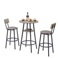 thumbnail image 2 of Noble House Round 3-Piece Bar Set, Pub Table with Shelf & 2 Upholstered Stools, Industrial Small Space Design, Grey, 2 of 12