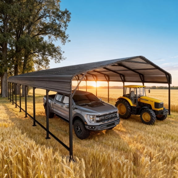 PABIMIA 20x40 FT Heavy-Duty Galvanized Steel Carport, Outdoor Metal Shelter for Vehicles & Boats, Black