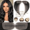 thumbnail image 2 of Benehair Handtied Lace Base Hairline Frontal Hairpiece 100% Remy Real Human Hair Topper Hair Piece For Woman Forehead Hairline Receding Front Hair Loss 0.75"*6.25" Middle Part Top Piece Black 10inch, 2 of 11