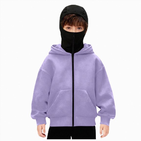 Ccpelsie Boys Fall Winter Zip Up Hoodie Children Sweatshirt Kangaroo Pockets Coat(Purple,4-5 Years)