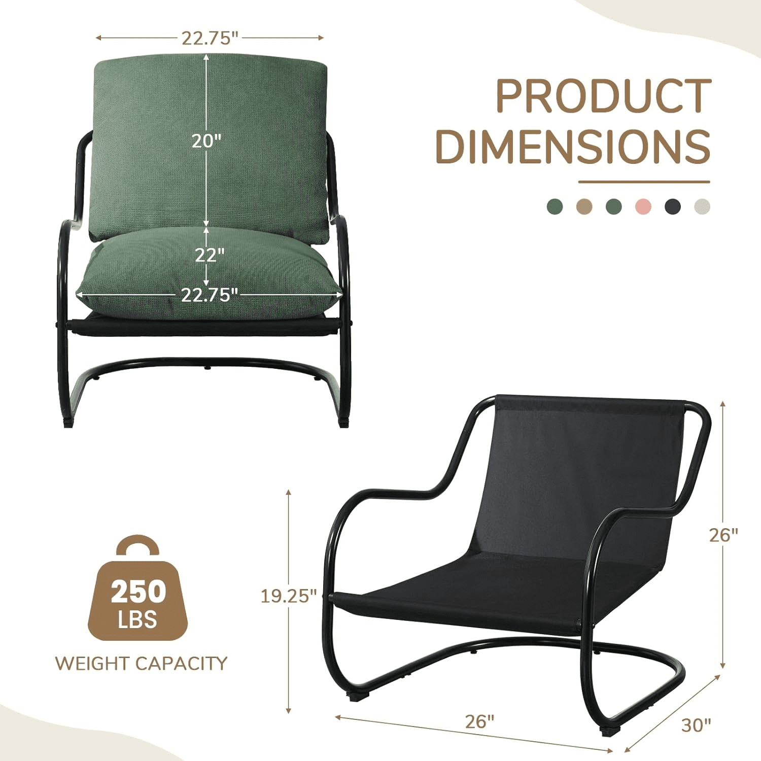 Gewnee Ergonomic Low Profile Accent Armchair, Heavy-Duty Metal Frame Upholstered Reading Side Chair, Space-Saving for Living Room Bedroom Office, Green