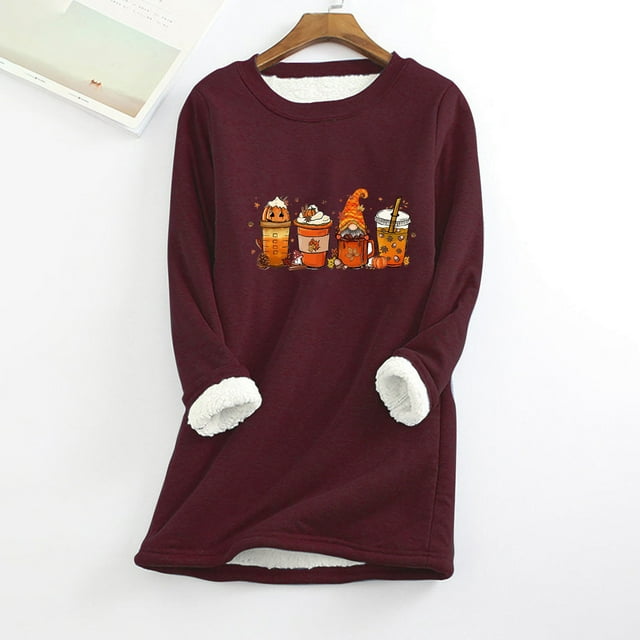Liquidation d'Halloween Hauts à Manches Longues pour Femmes Col Rond avec Poche Épaissi en Peluche Chaude Hauts d'Automne pour Femmes 2023 Tendance en Liquidation