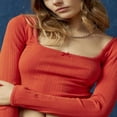 thumbnail image 4 of Women‘s Spring Solid Color Long Sleeve Square Neck Slim T-shirt, 4 of 5