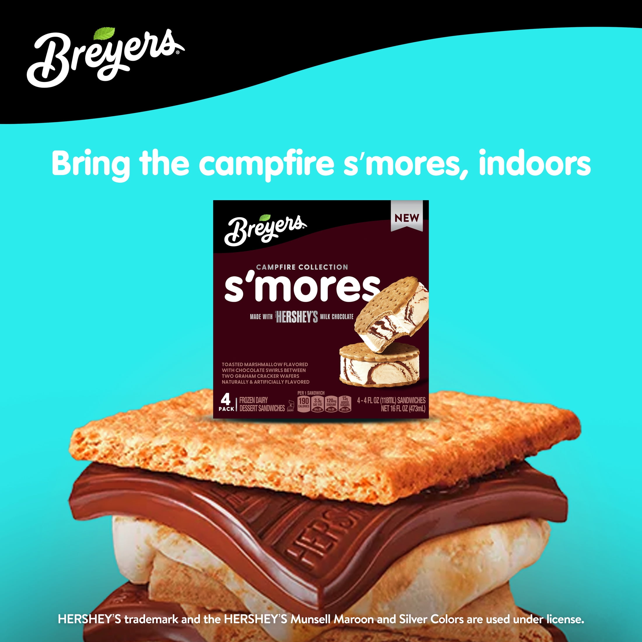 Breyers Frozen Dairy Dessert Sandwich S'mores Sandwich 16 fl oz 4 Ct