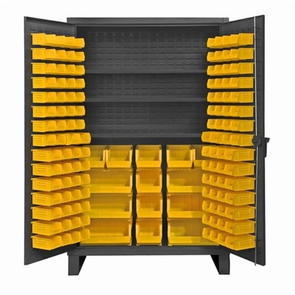 Durham HDC48-134-3S95 12 Gauge Recessed Door Style Lockable Cabinet with 134 Blue Hook on Bins & 3 Adjustable Shelves, Gray - 48 in.