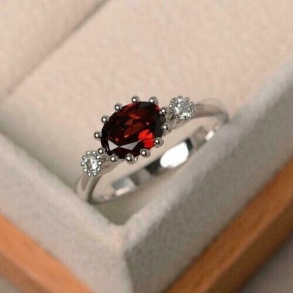 14k White Gold Plated 2Ct Oval Cut Simulated Red Ruby Women's Engagement Ring