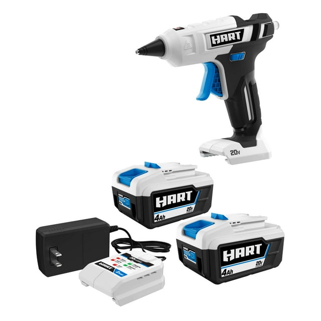 HART 20Volt 2Pack 4Ah and Charger Starter Kit and Glue Gun Bundle