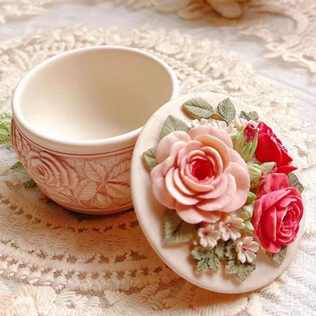 ZPAQI 2Pcs Crystal Resin Silicone Molds Birthday Rose Decorative Storage Box Mold