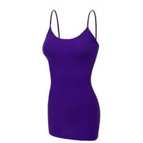 Essential Basic Women's Basic Casual Long Camisole Adjustable Strap Cami Layering Top, Large, Purple