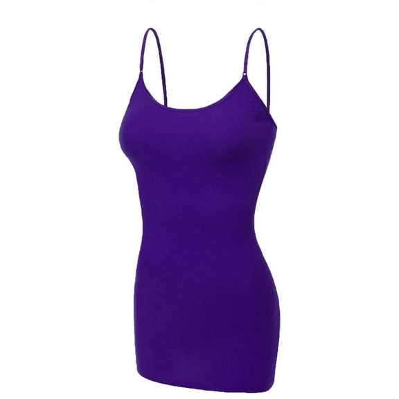 Essential Basic Women's Basic Casual Long Camisole Adjustable Strap Cami Layering Top, Large, Purple