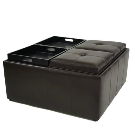 Viscologic Collection Square Tray Top Storage Ottoman With 4 Serving Trays Dark Brown Canada Square Tray Top Storage Ottoman, Tray Top Storage Ottoman Coffee Table