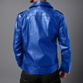 thumbnail image 5 of Dolkfu Zip up Mens Jackets Blue Faux Leather Notched Laper Bike Jacket Motocycle Classic Fit Streetwear Outerwear Men XXL, 5 of 5
