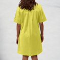 thumbnail image 4 of CIENVNSTG Women Summer Dress Short Sleeve Knee Length T Shirt Dress Blouse Solid V Neck Casual Dresses Yellow XL, 4 of 6