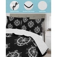 thumbnail image 3 of Quilts Queen Size Bedding Set, Nautical Anchor Reversible Summer Quilt 3 Pieces, Coastal Ocean Sea Textured Black Lightweight Bedspreads Coverlets with 2 Pillow Shams for All Seasons, 3 of 5