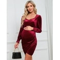 thumbnail image 3 of Women's Maternity Velvet Dress Bodycon Long Sleeve Sweetheart Ruched Wrap Split Cocktail Dress Photoshoot Baby Shower Burgundy, Wine Red-M, 3 of 8