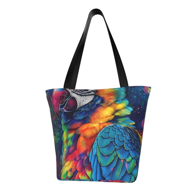 Fotbe Vibrant Rainbow Parrot Fantasy Bolsa de Playa con Estampado, Bolsa de Hombro, Bolsa de Mano Espaciosa, Bolsa de Viaje Ligera, Bolsa de Compras Versátil