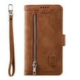 thumbnail image 2 of Dteck Wallet Case For iPhone XR, Matte PU Leather Case Built-in 9 Card Slots Zipper Purse Flip Cover With Hand Strap, Brown, 2 of 9