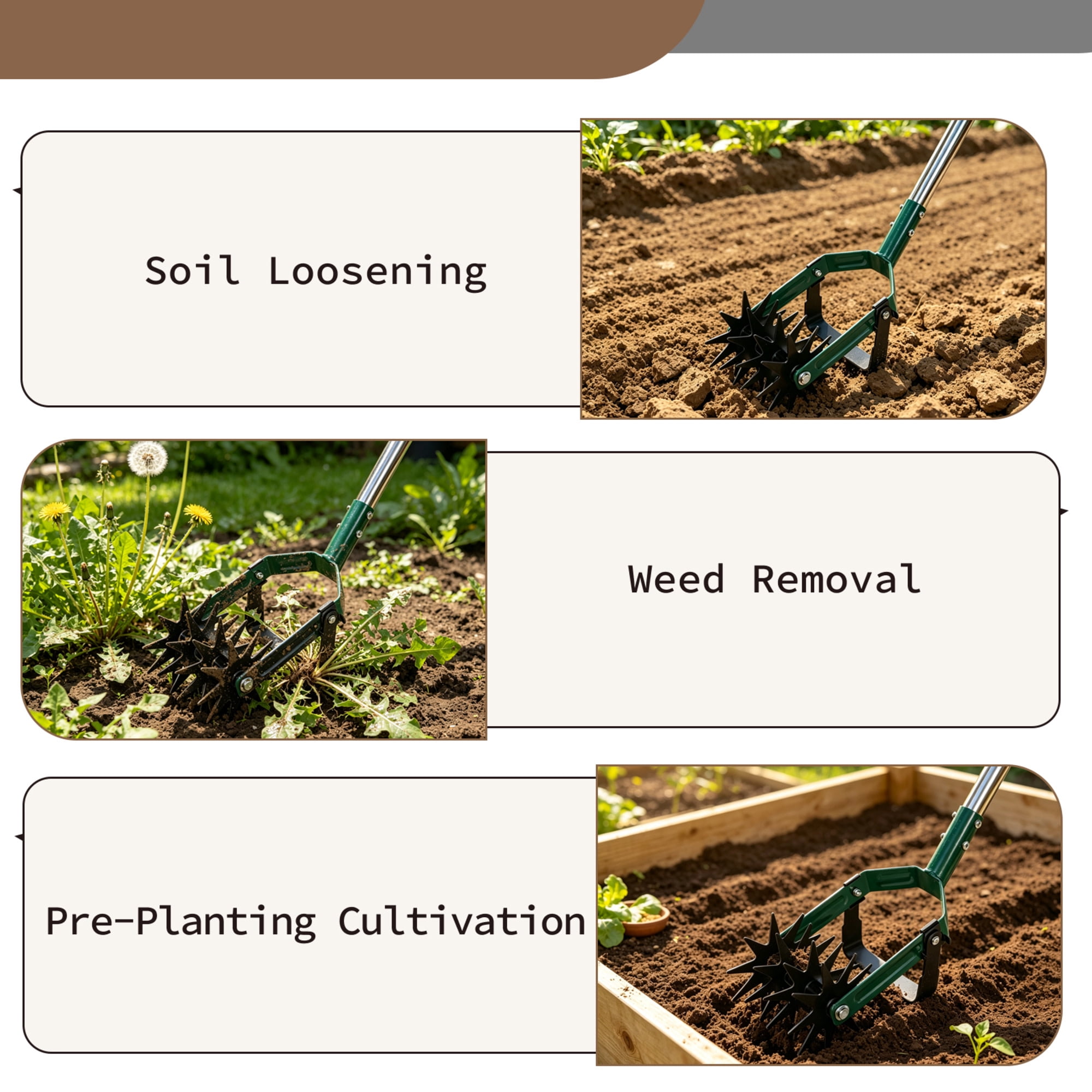 Ashfield & Harkness: 2-In-1 Rotary Cultivator & Weeder - Lawn & Garden Tool, 70" Adjustable Handle Rolling Tiller, Soil Loosening, Sturdy Tines-Blade