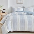 thumbnail image 1 of Striped Duvet Cover Blue King, Blue with White Striped Weave Pattern Bedding, Microfiber Soft Textured Duvet Cover Set with Zipper Closure and Corner Ties (Blue, King), 1 of 9
