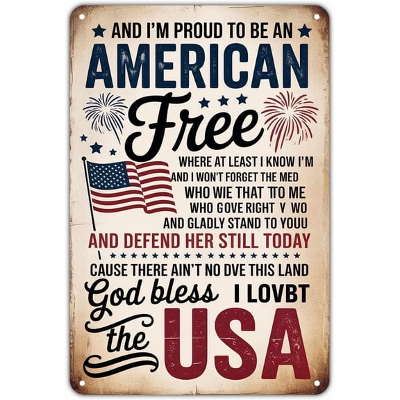 American God Bless Usa Patriotic Print Metal Sign 12 x 8 Inch Vintage Wall Decor