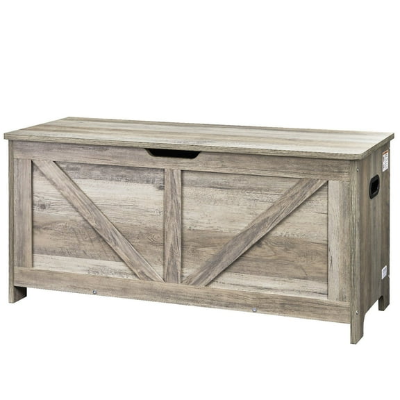 STAWAY Wooden Toy Chest - Large Storage Box with Flip-Top Lid & Safety Hinge - Durable Kids Storage Bench for Playroom, Bedroom, Living Room - Gray - Easy to Assemble, 38.98 x 15.55 x 18.9 Inch