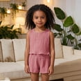 thumbnail image 6 of Krdevn Girls Summer Two-Piece Outfit Sleeveless Crinkle Tank Top & Elastic Waist Shorts Casual Playwear,11-12 Years, 6 of 7