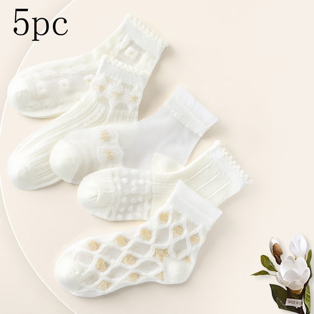 Crew Socks for Boy Cute Ankle Crew Socks for Girls 5 Pairs Ruffle Thin Breathable Cotton Mid Tube Socks Ruffle Ankle Socks Girls Yellow 1Y
