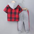 thumbnail image 6 of yboeqw 2Pcs Kids Boys Clothes Short Sleeve Plaid Shirt Tops Pants Set Hoodie Sweatsuit Outfit Fall Winter Activewear 2-7 Years(6-7 Years,Red), 6 of 8