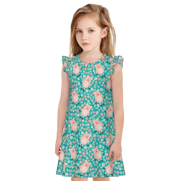 Balery Pig And Flower Camisón de princesa para niñas, pijama de algodón con mangas abullonadas, suave y bonito.-Large
