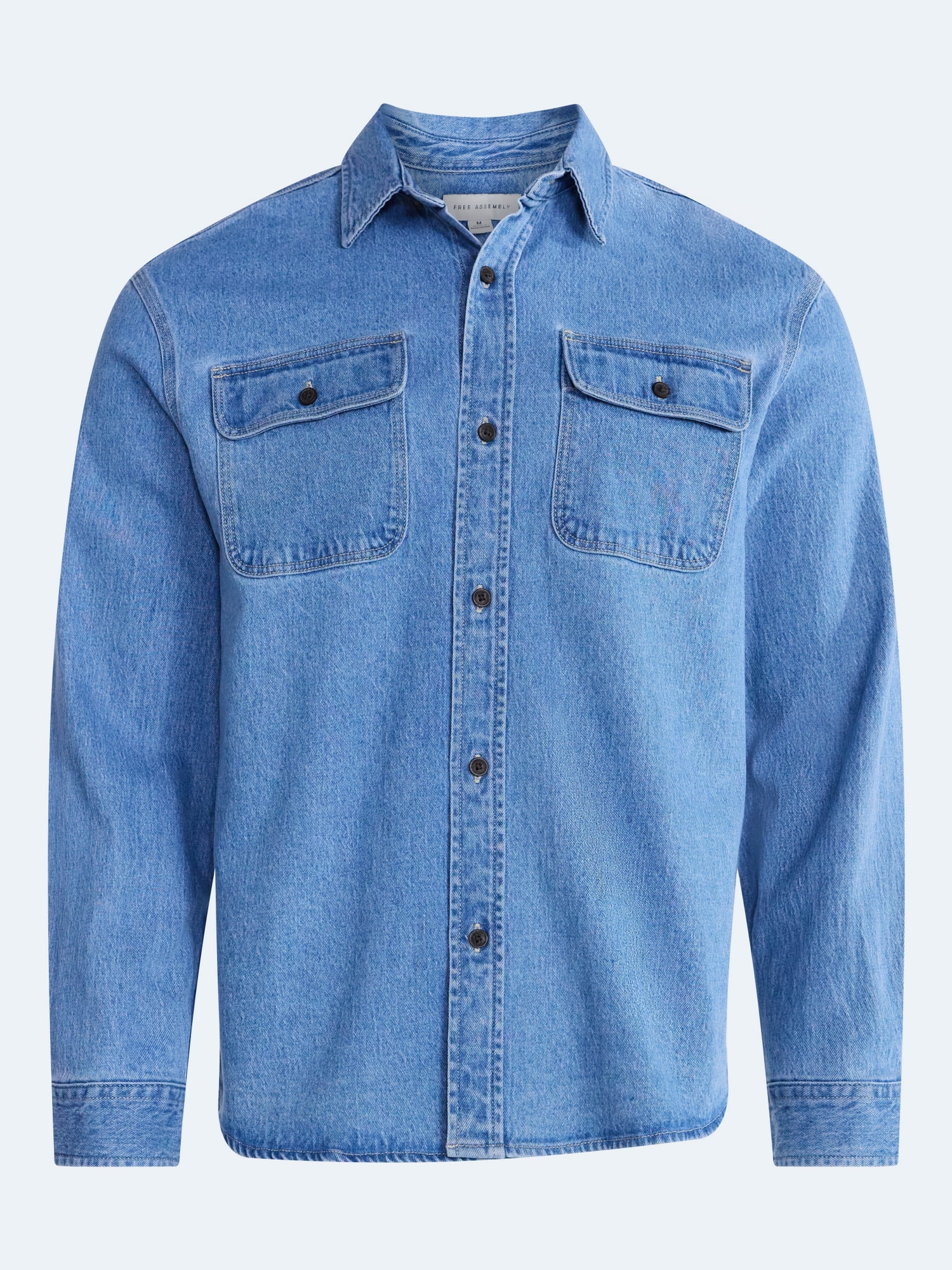 Free Assembly Men's Heavyweight Denim Shirt with Long Sleeves, Sizes S-2XL