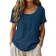 thumbnail image 2 of Craaazy Women Casual Loose Fit Blouse, Solid Color Short Sleeve Cotton Linen Top, Comfy Round Neck Embroidered Tunic for Daily Wear Gifts, 2 of 9