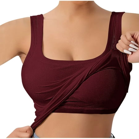 Chbgutlmr Tank Tops with Bulit in Bra for Women Ribbed Square Neck Slim Fitted Backless Camisole Tops