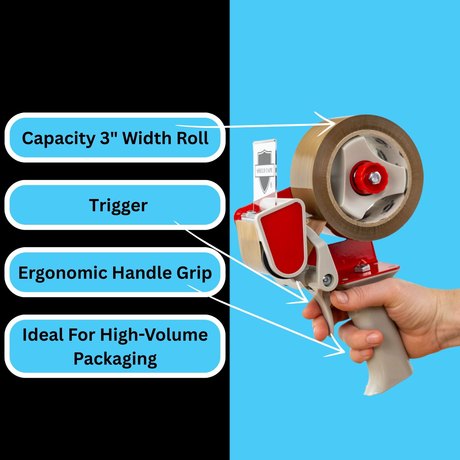 MMBM Carton Sealing Tape Dispenser with Trigger Handle Fits 2" Wide Rolls, Red/Grey 2 Pcs Heavy-Duty for Industrial,Office Packaging & Shipping