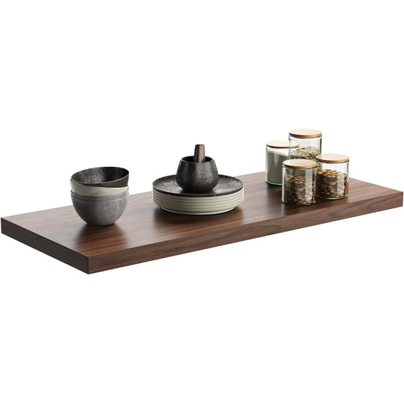 Dumekko Large Floating Shelves for Wall Set of 1 Wooden Wall Shelves 24 in x 10 in x 1 in Room Decor Long Shelf with Invisible Wall Mount Bracket for Bedroom, Kitchen, Living Room, Walnut