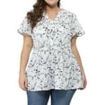 thumbnail image 6 of MODA NOVA Juniors Plus Size Tops Regular Fit Short Sleeve Smocked Waist V Neck Floral Blouse White 3X, 6 of 7